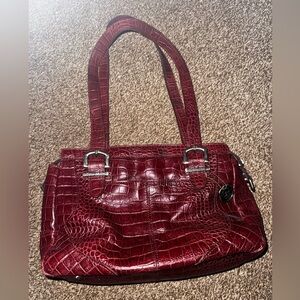 Patricia Nash Hemsley Plum Croco-Distressed Leather Satchel Purse
